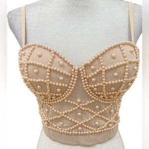 Pearl encrusted corset bustier blush nude like new size medium